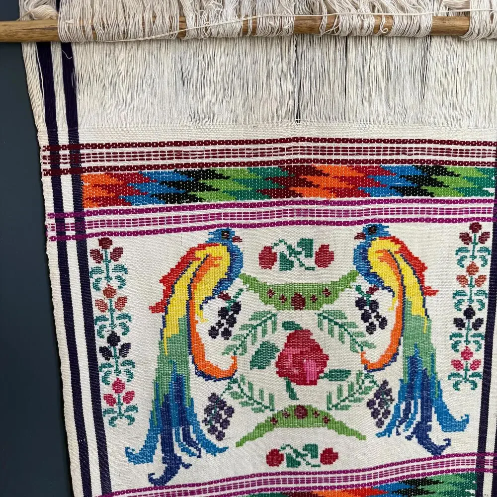 Vintage handwoven Guatemalan Mayan Textile Quetzal Bird hanging Wall Art